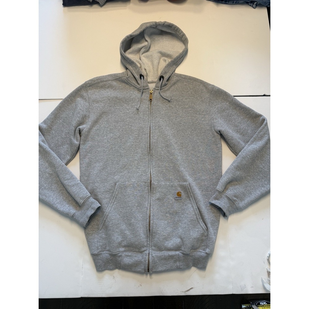Carhartt Full Zip Hooded Sweatshirt Hoodie, Gray Fleece Men's Medium Work Wear